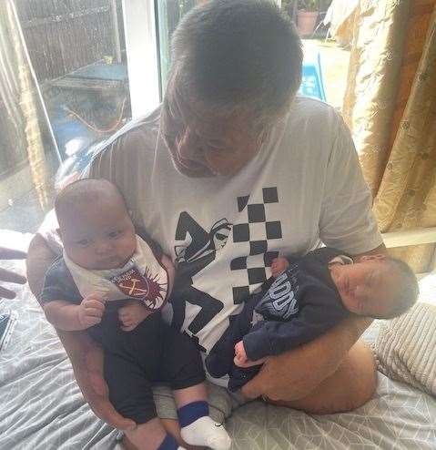 Grandad Terry Burrell with Parker (left) and Blake