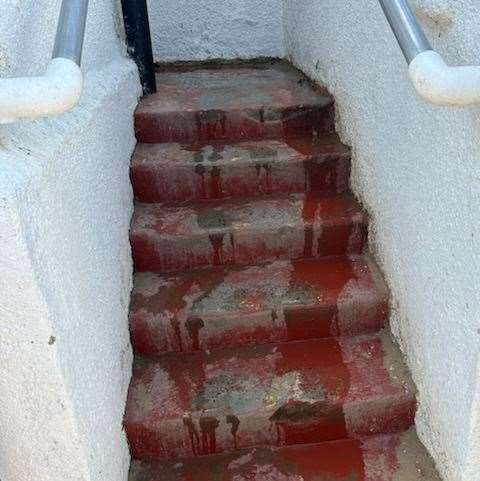 Urine was also flowing down the stairs at the toilet block. Picture: Georgia Hubbard