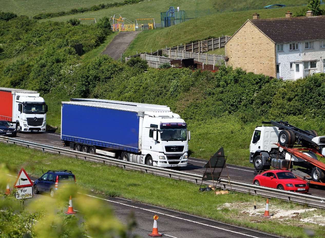 Lorries close to Dover's Aycliffe estate. Picture courtesy of Roger Golding