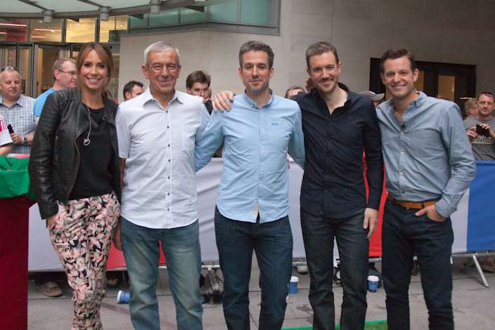 Geoff Whitington with his sons and One Show hosts Alex Jones and Matt Baker