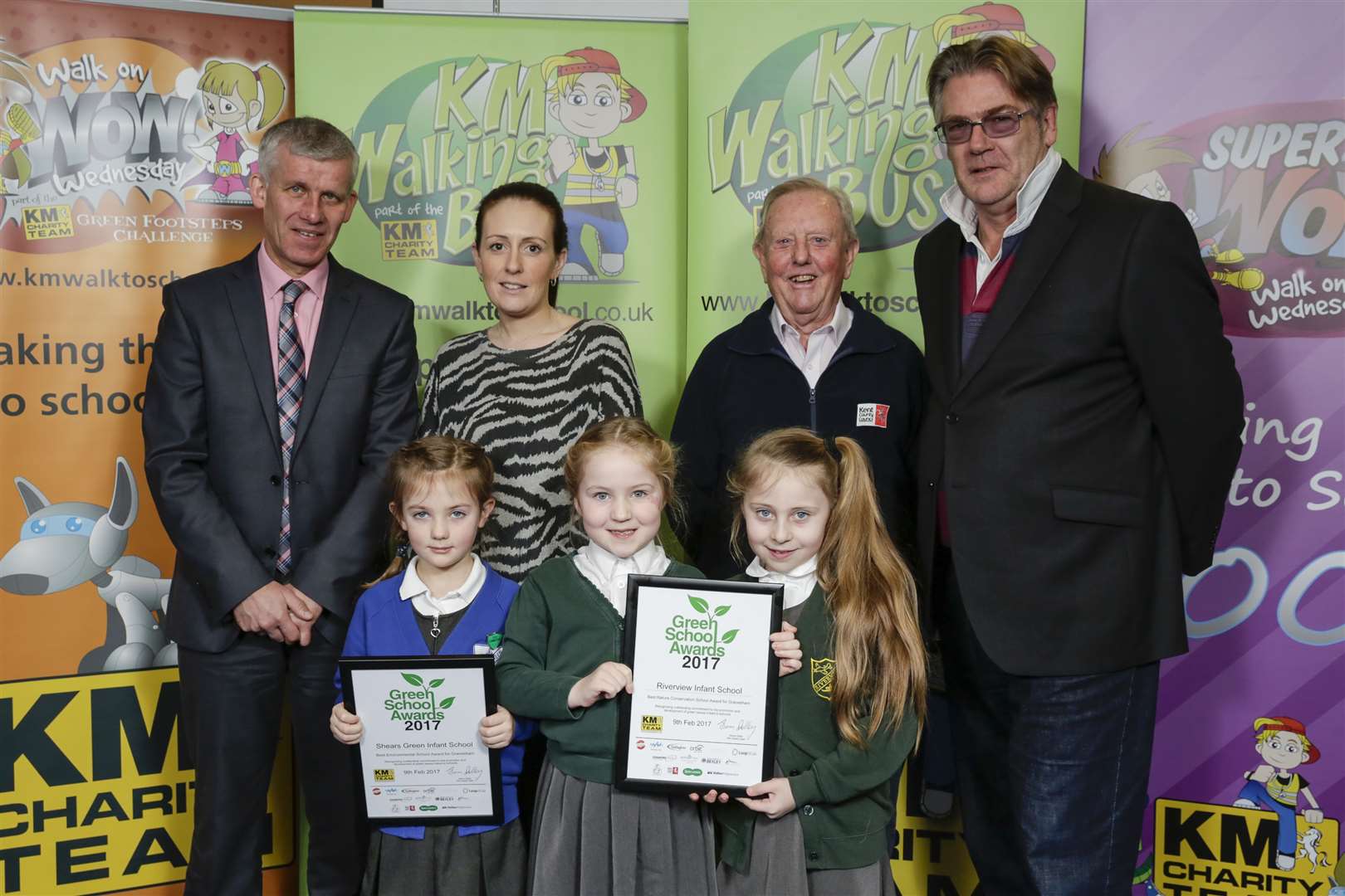 L/R: John Cox of sponsors Jelf, Shears Green Infant School winners of Best Environmental award, Riverview Infant School winners of Best Nature Conservation School award, Trustee Neil Oldfield