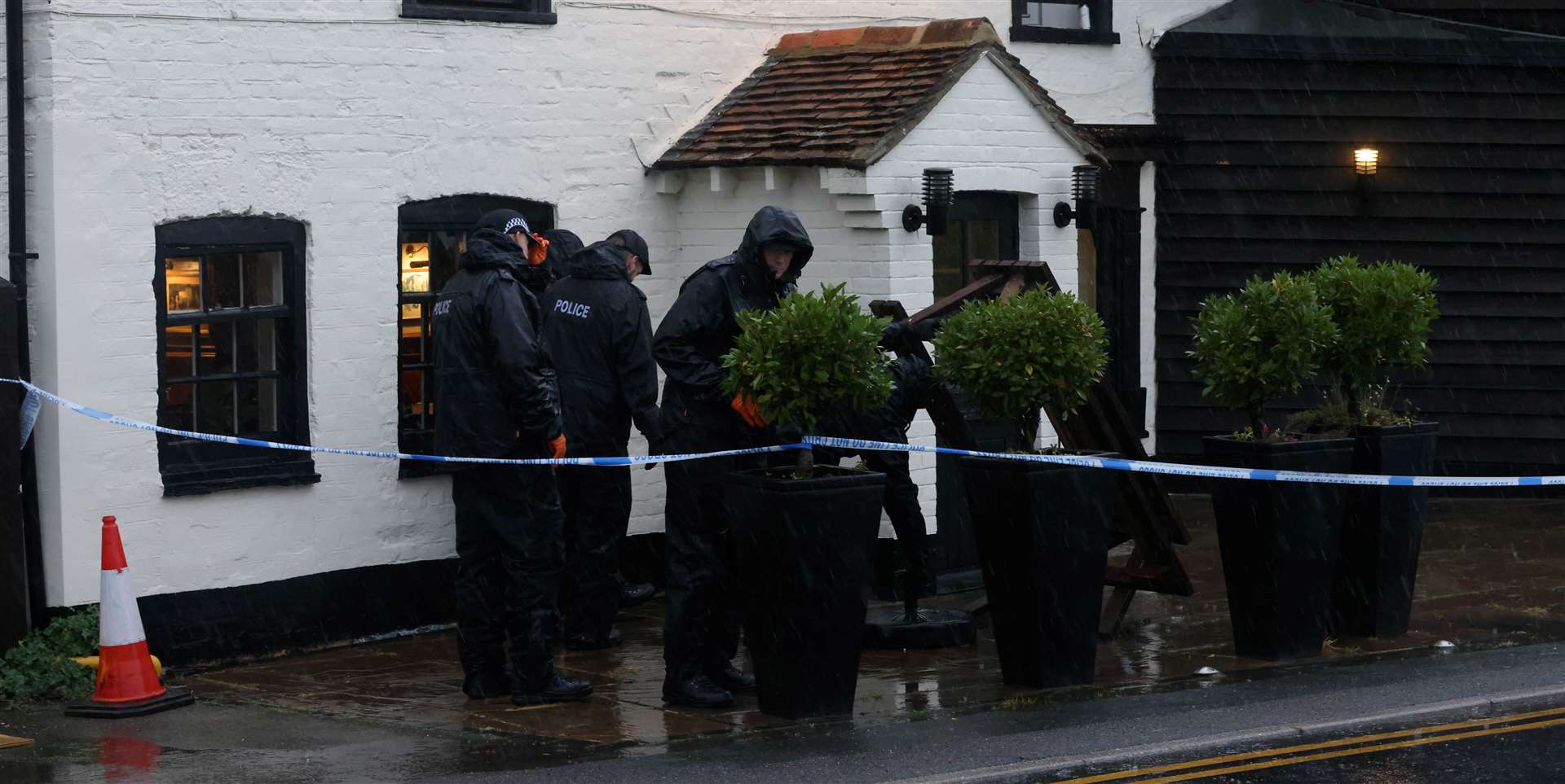 Police at the Cricketers Inn pub in Meopham where Craig Allen was killed.Miguel Batista, known as Alex Batista, is on trial accused of trying to murder pub landlord David Brown.Picture: UKNIP