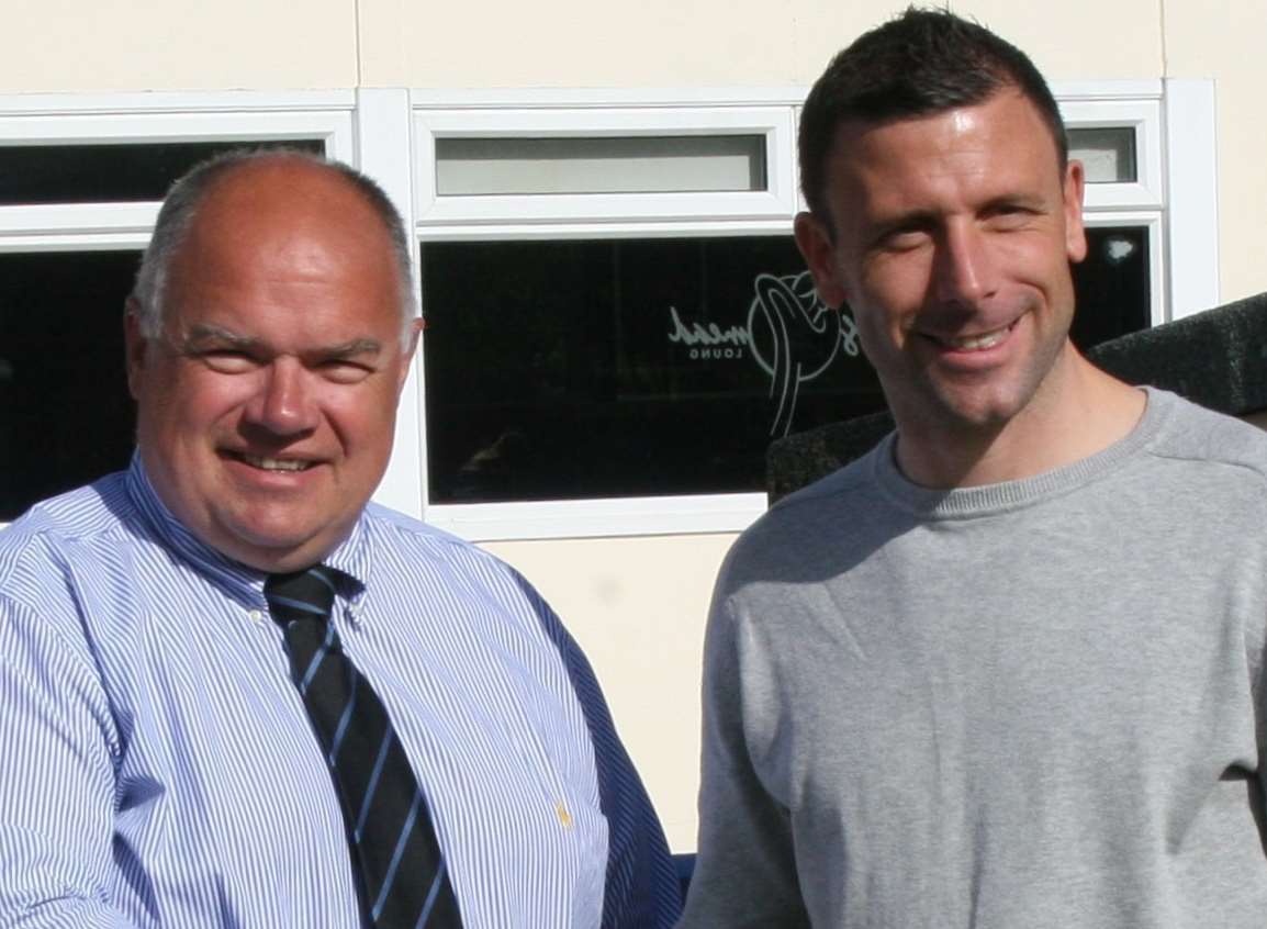 Steve Churcher, left, with Tonbridge Angels manager Steve McKimm Picture: David Couldridge