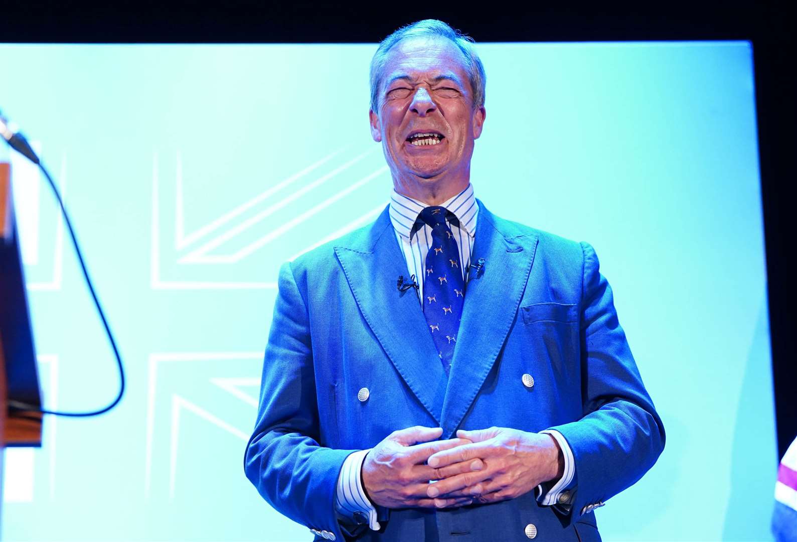 Reform UK leader Nigel Farage speaking at Princes Theatre in Clacton (Ian West/PA)