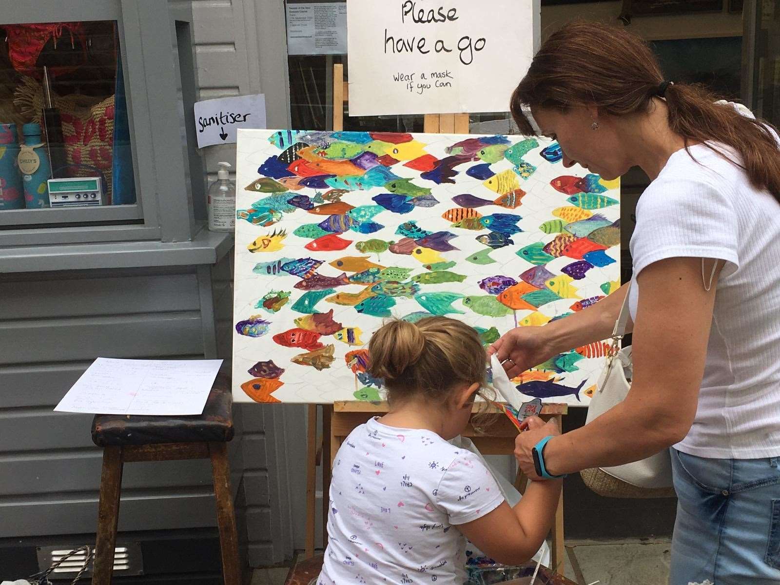 'Crazy Fish' by Little Art Gallery in Broadstairs and passers-by