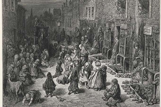 A street view of Dickensian London. Pic from Wiki Commons