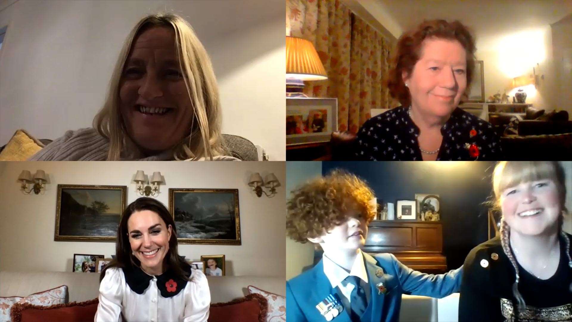 Kate chats with (top left) Chantelle Wynn, Serena Alexander (top right) and Charlton Taylor and his mum Sonia Fleming (bottom right) (Kensington Palace)