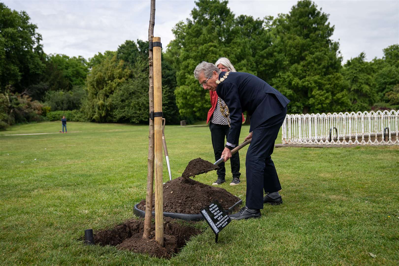 Mayor of Wandsworth Jeremy Ambache planted a cherry tree in Battersea Park (Aaron Chown/PA)