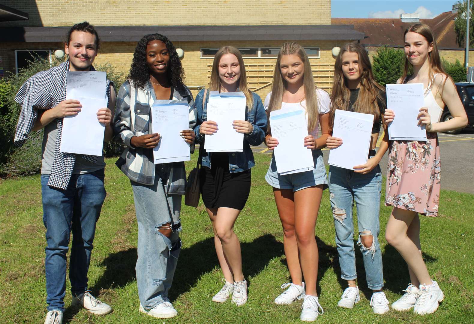 Highsted Girls Grammar School pupils at Sittingbourne celebrating their A-level results