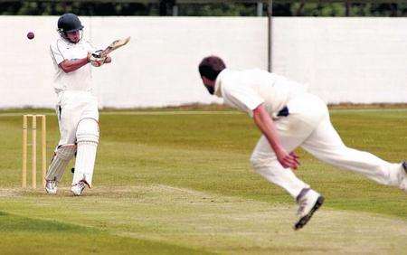 Lordswood opener Matt Greenwood is caught off the bowling of Hartley's James Thompson