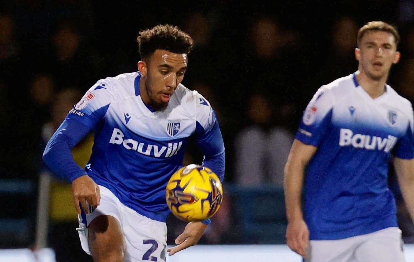 Remeao Hutton in action at Priestfield against Swindon. Picture: @Julian_KPI