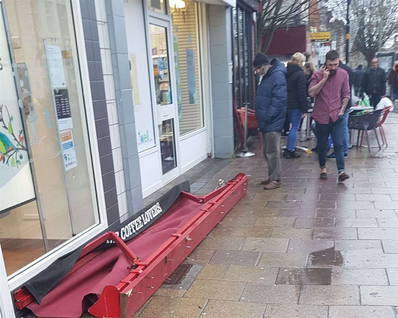 The shop awning which fell outside Costa in Gillingham High Street. Picture: Bobby Lockwood