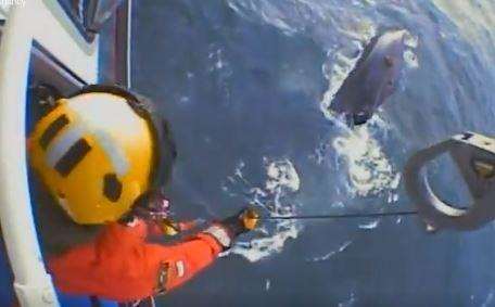 The dramatic rescue by Lydd helicopter crews in the Dover Strait. Picture: HM Coastguard