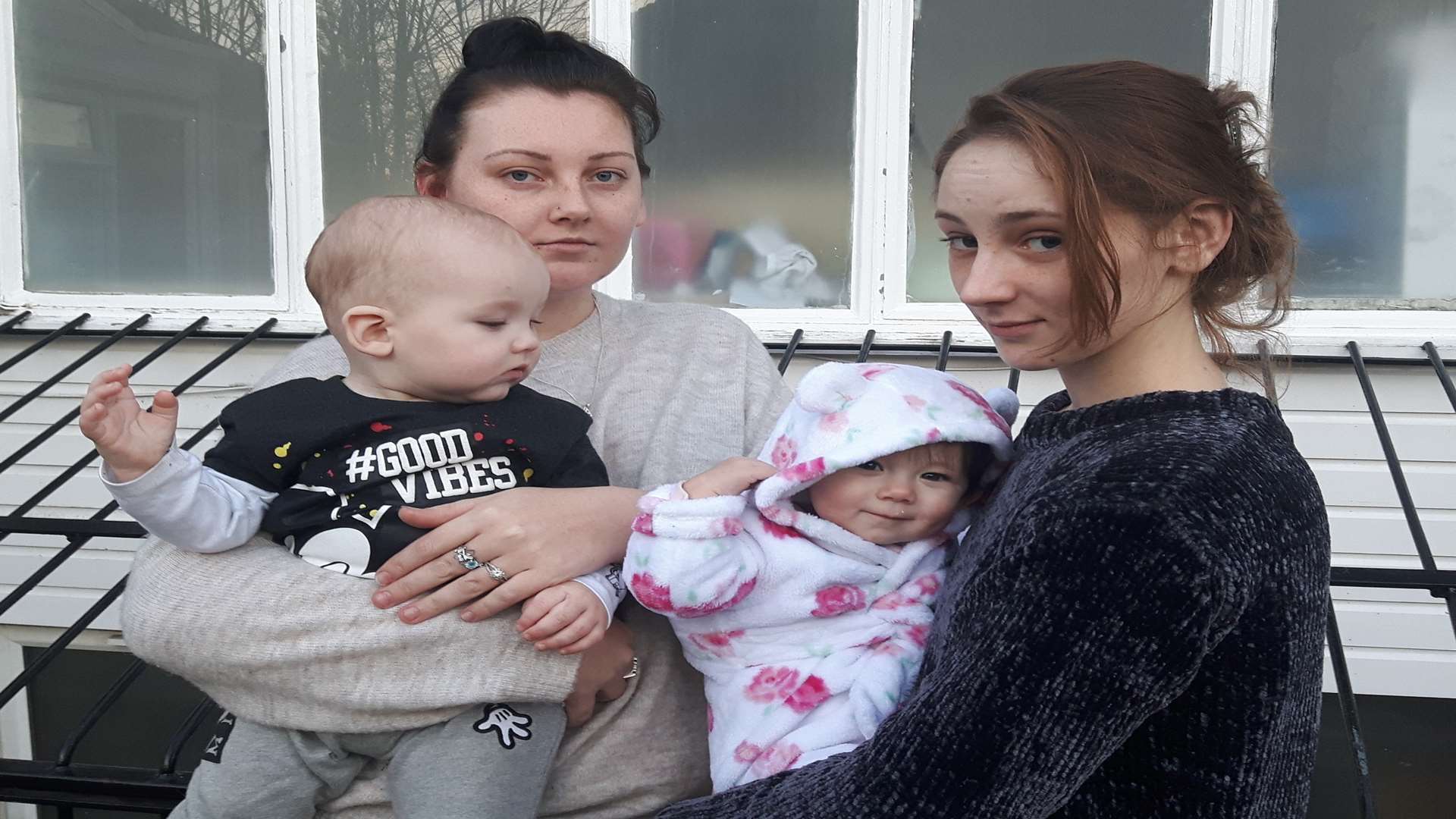 Amy Pay, 23, and Frankie Collins, 22 outside flats in Old Dover Road