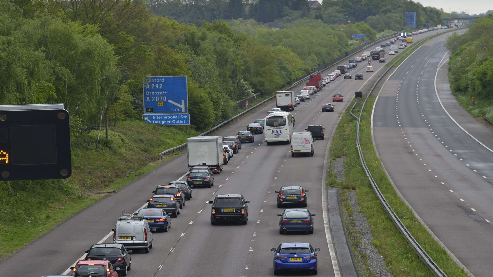 The M20 between junction 9 and 10 at Ashford.