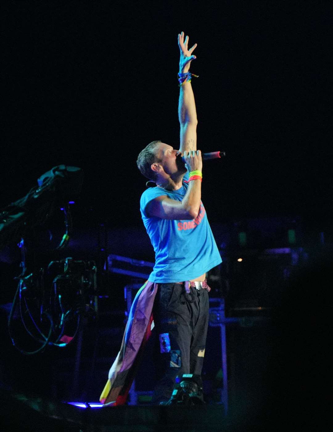 Chris Martin of Coldplay, who performed on the Pyramid Stage on Saturday night for the fifth time (Yui Mok/PA)