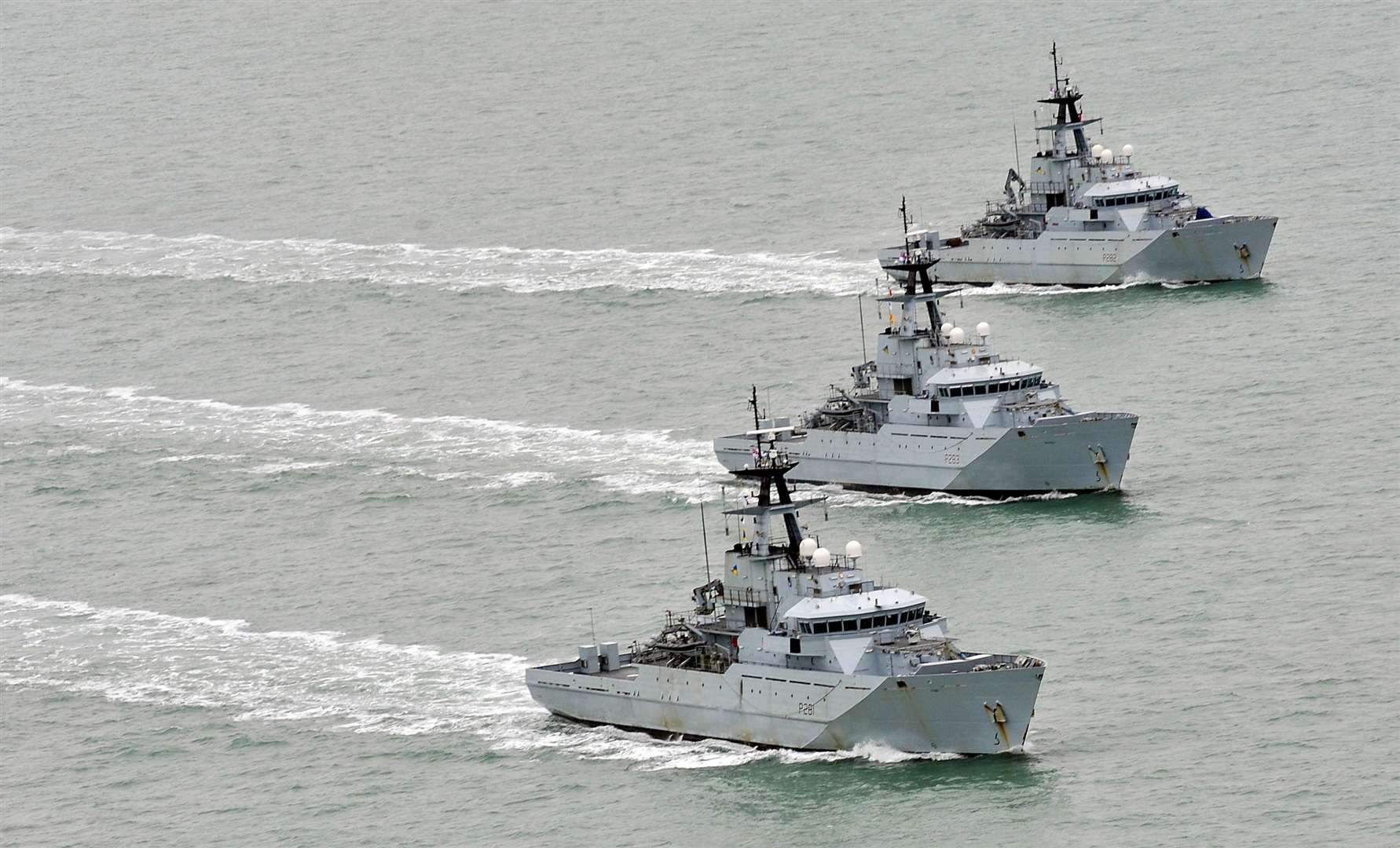 The four Royal Navy boats on standby are reported to be river-class patrol vessels (LA(Phot) Al Macleod/MoD Crown Copyright/PA)