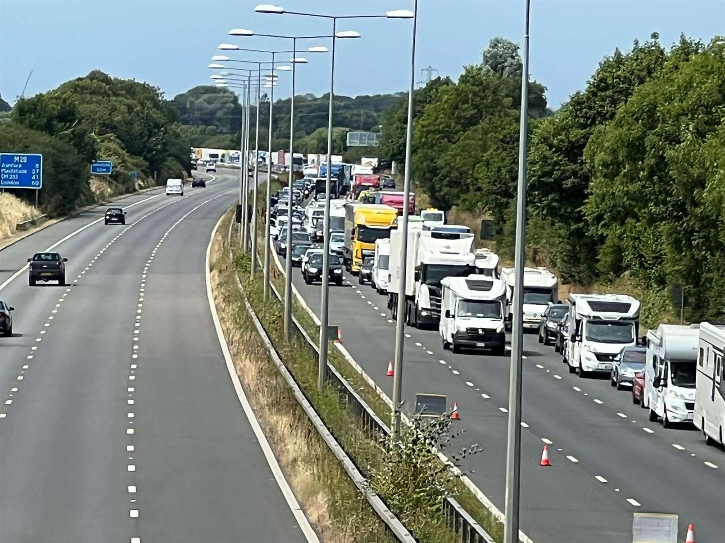 Non-freight traffic has been taken off the M20 to divert along the A20