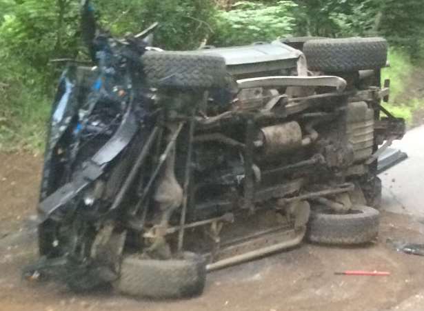 The overturned 4x4 on Detling Hill. Picture: Paul Oliver