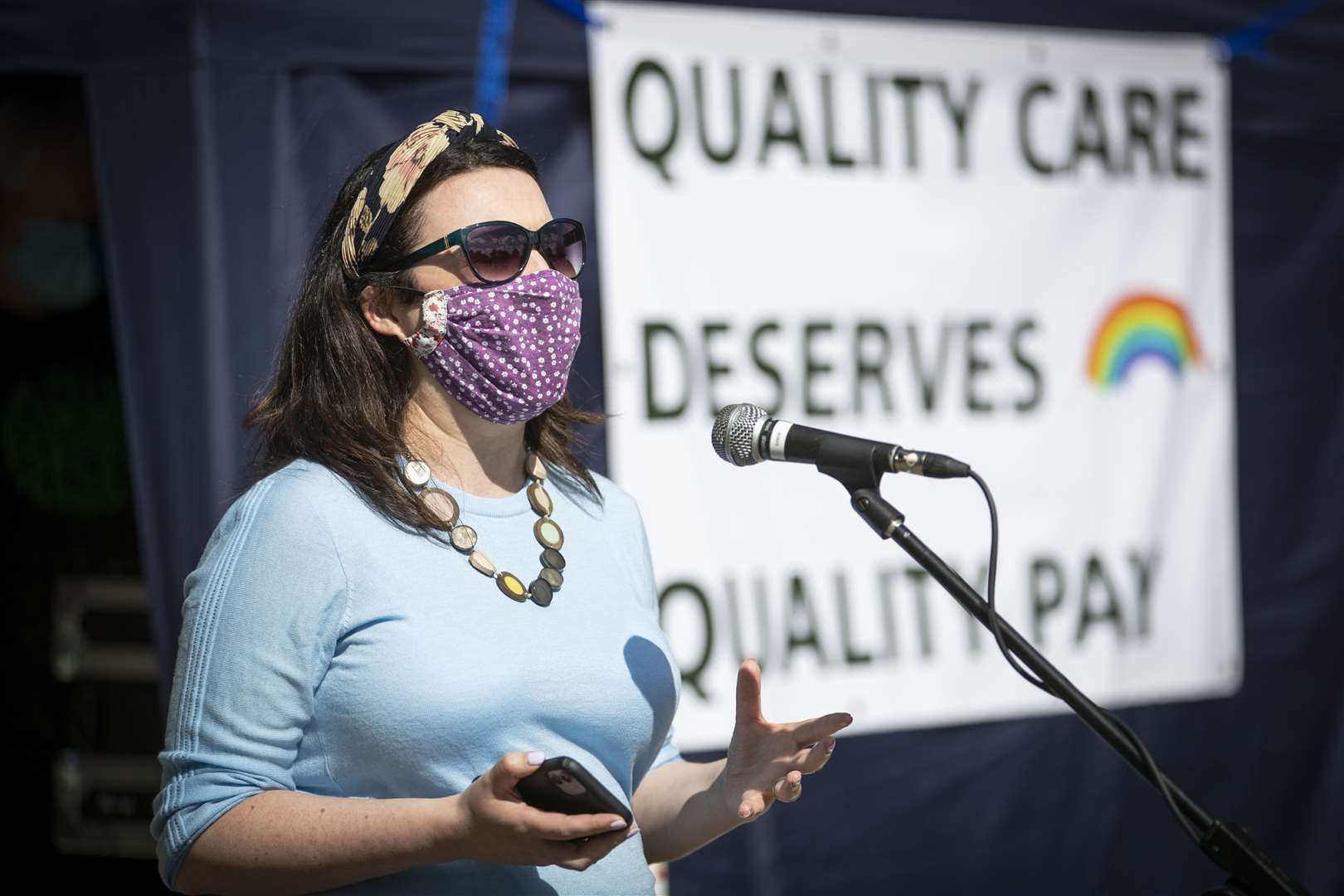 Scottish Labour’s health spokeswoman Monica Lennon speaks to NHS workers (Jane Barlow/PA)