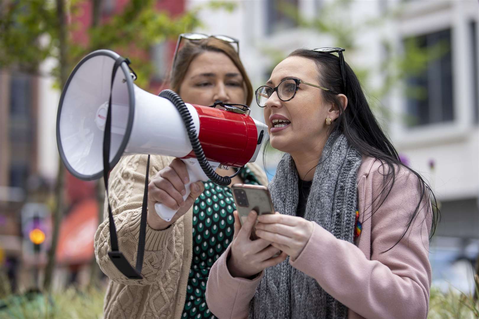 Natasha Butler, granddaughter of Paddy Butler who was killed during the Springhill Westrock killings, joined the protest in Belfast (Liam McBurney/PA)