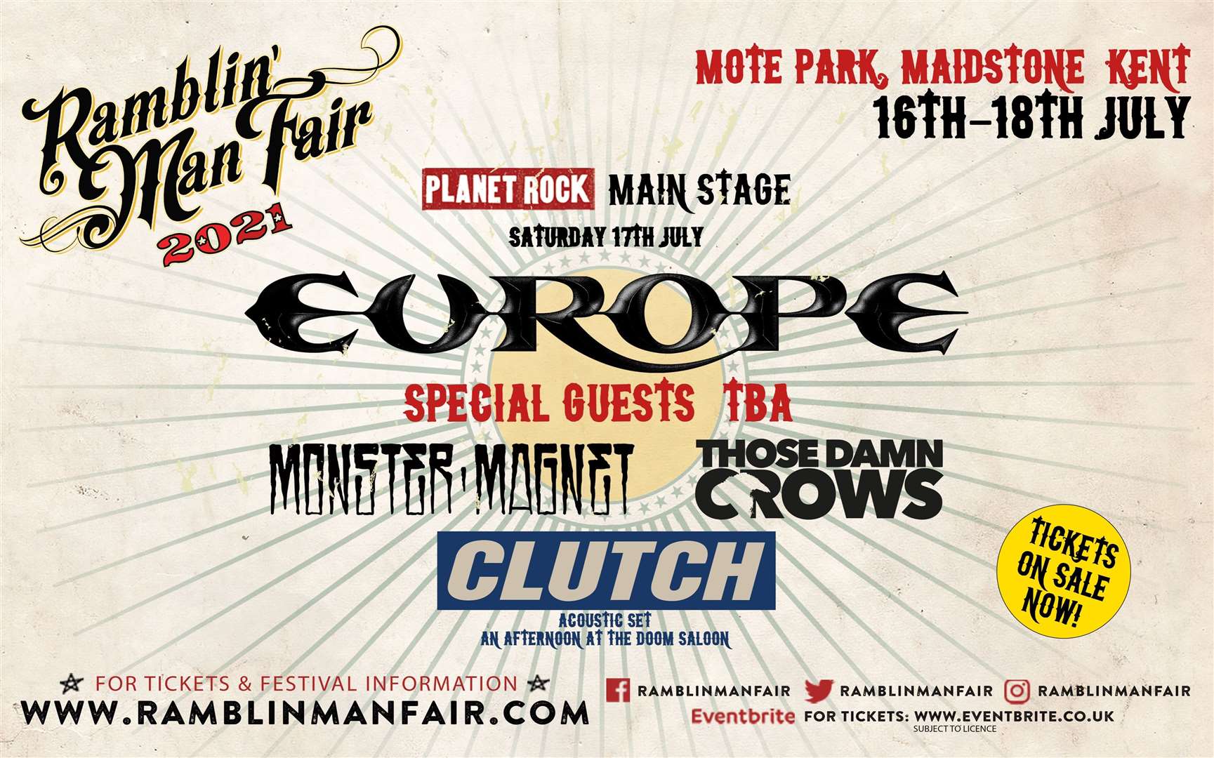 Europe were due to play the 2021 Ramblin' Man Fair in Maidstone