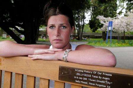 Zowie Darling at the memorial bench to her daughter Tilly Rose in Chatham Cemetery