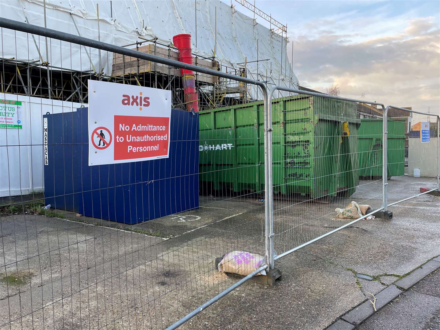 Skips have been placed outside to remove contaminated waste