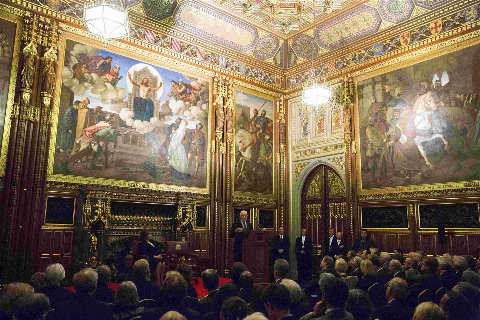 Jimmy Carter delivers a lecture on the eradication of the Guinea worm, at the House of Lords in London (Neil Hall/PA)