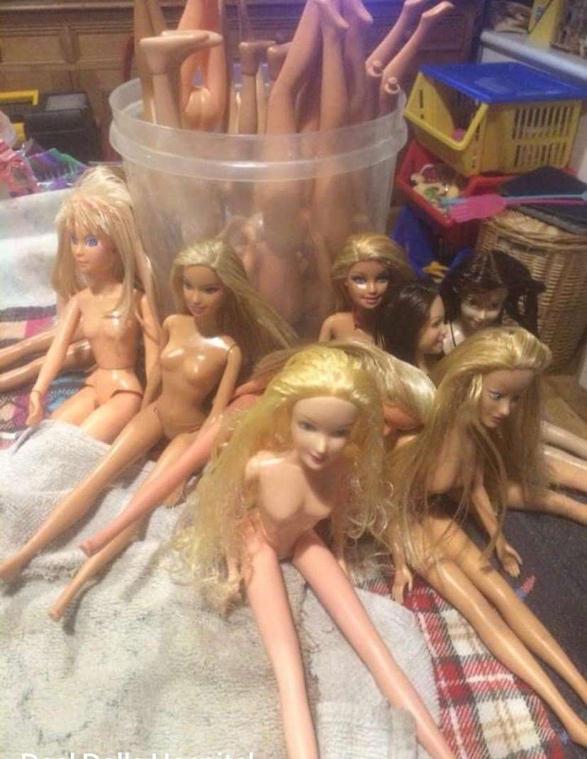 The donated Barbies received a bath before having their hair styled