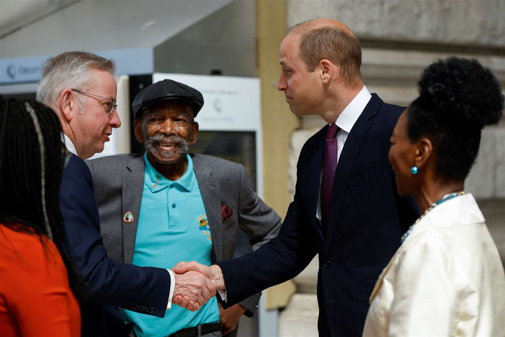 Michael Gove, Alford Gardner, William and Baroness Floella Benjamin at the unveiling of the National Windrush Monument at London Waterloo Station in June 2022 (John Sibley/PA)