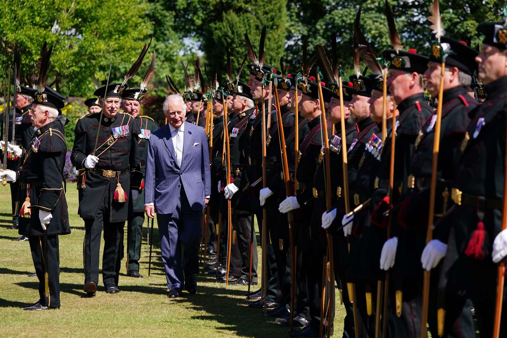 The Prince of Wales inspects the Queen’s Body Guard for Scotland, also known as the Royal Company of Archers (Jane Barlow/PA)