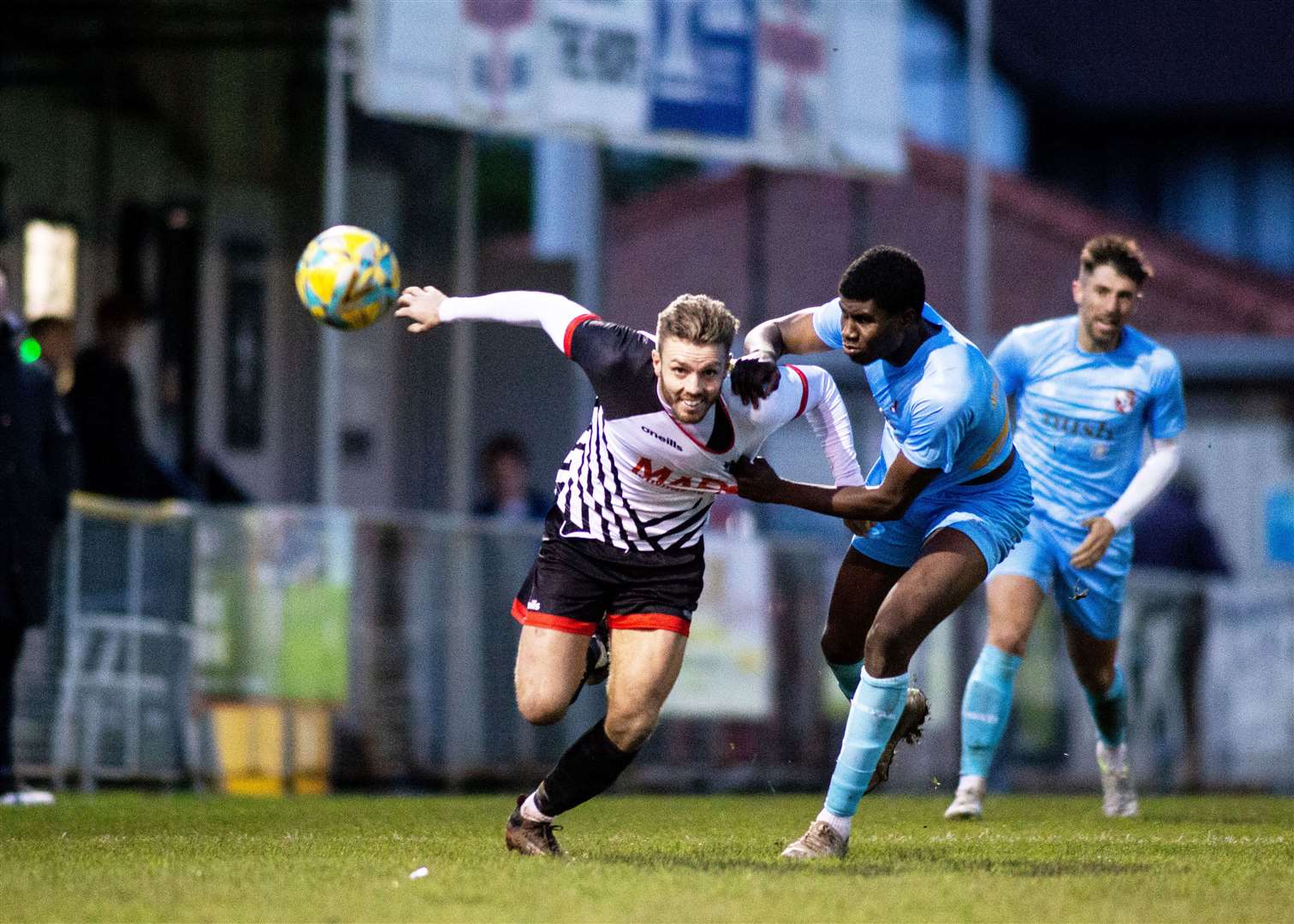 Aaron Millbank surges past Glebe's Jamal Abubakari in the Kent Senior Trophy Picture: Paul Willmott