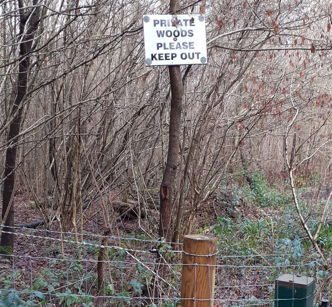 Barbed wire fencing in Oxenden Shaw wood in Adisham