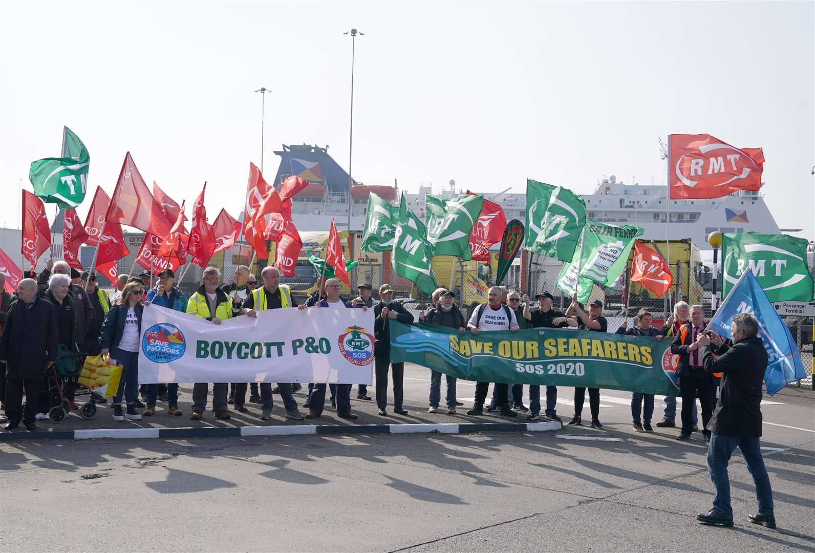 People take part in a demonstration against the dismissal of P&O workers in Cairnryan (PA)