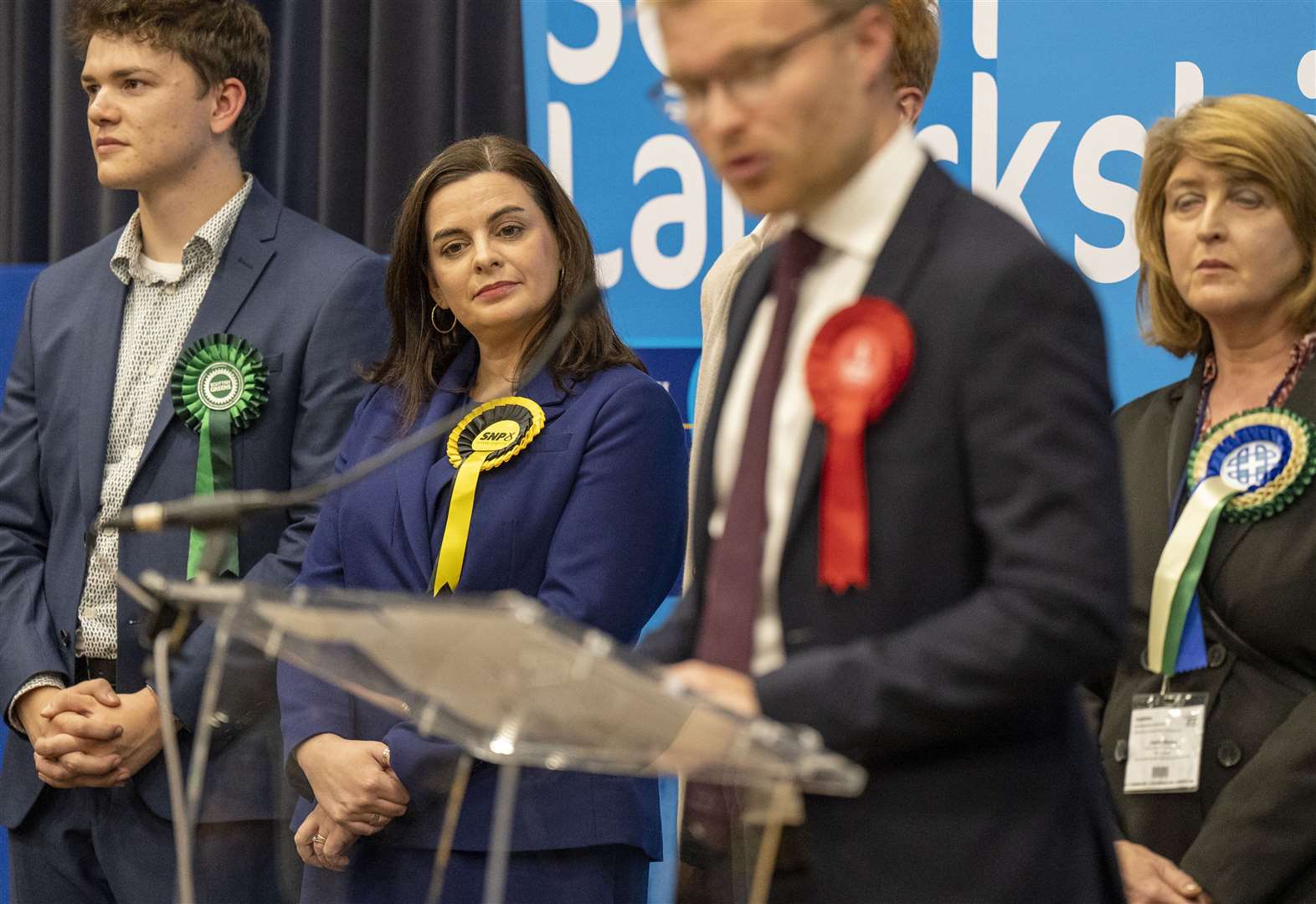 Humza Yousaf said it had been a ‘disappointing night’ for the SNP, and its candidate Katy Louden, second left (Jane Barlow/PA)