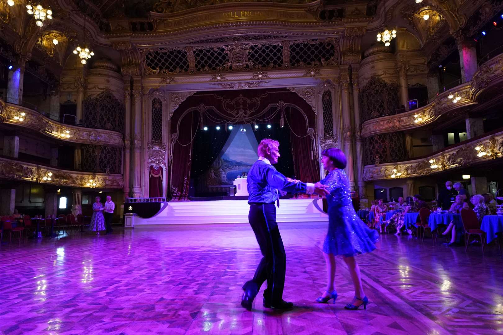 People dancing in the Blackpool Tower Ballroom, after the final legal restrictions were lifted in England (Peter Byrne/PA)