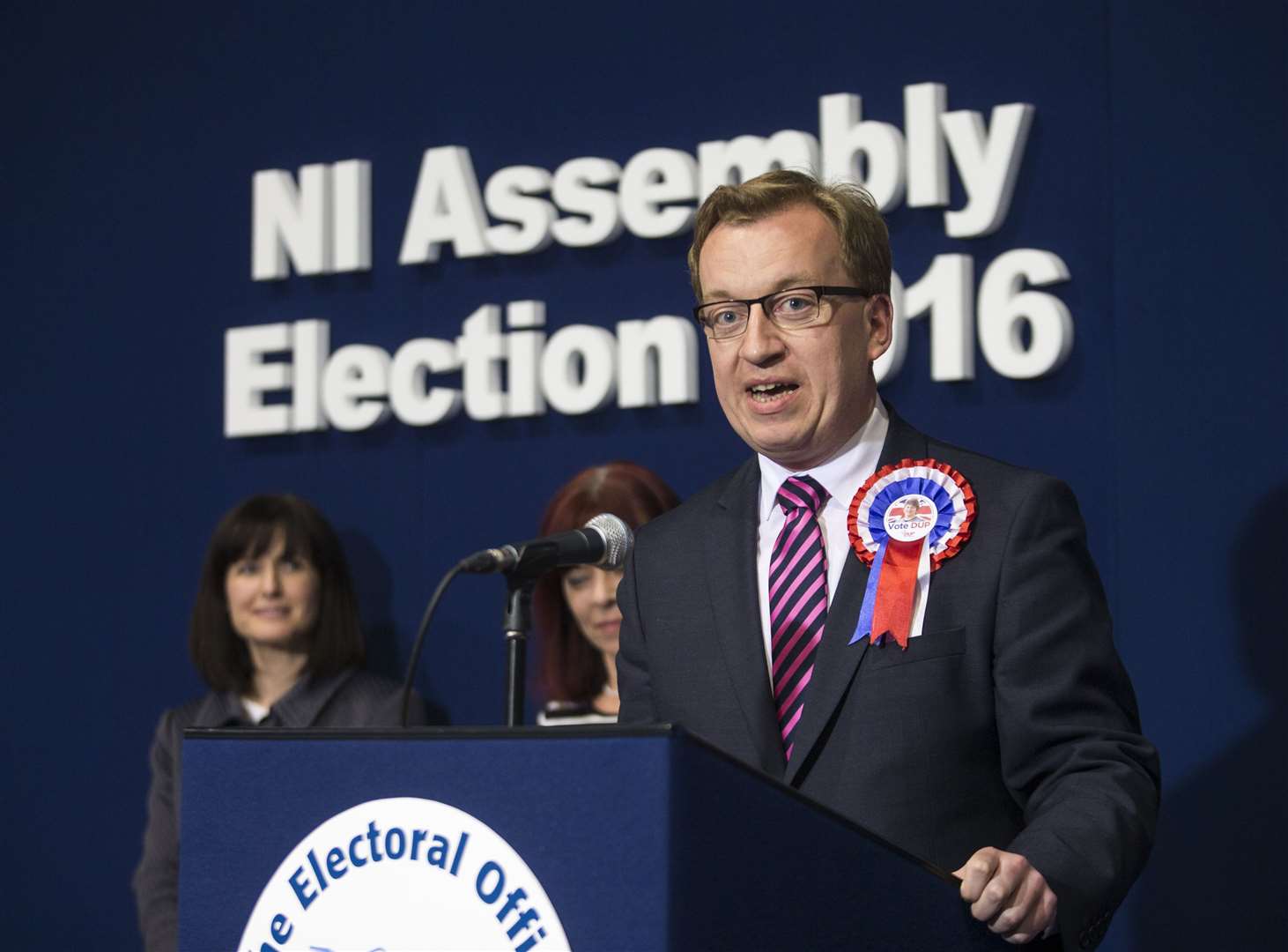 Christopher Stalford after he was elected to Stormont for the first time in the 2016 election (Liam McBurney/PA)