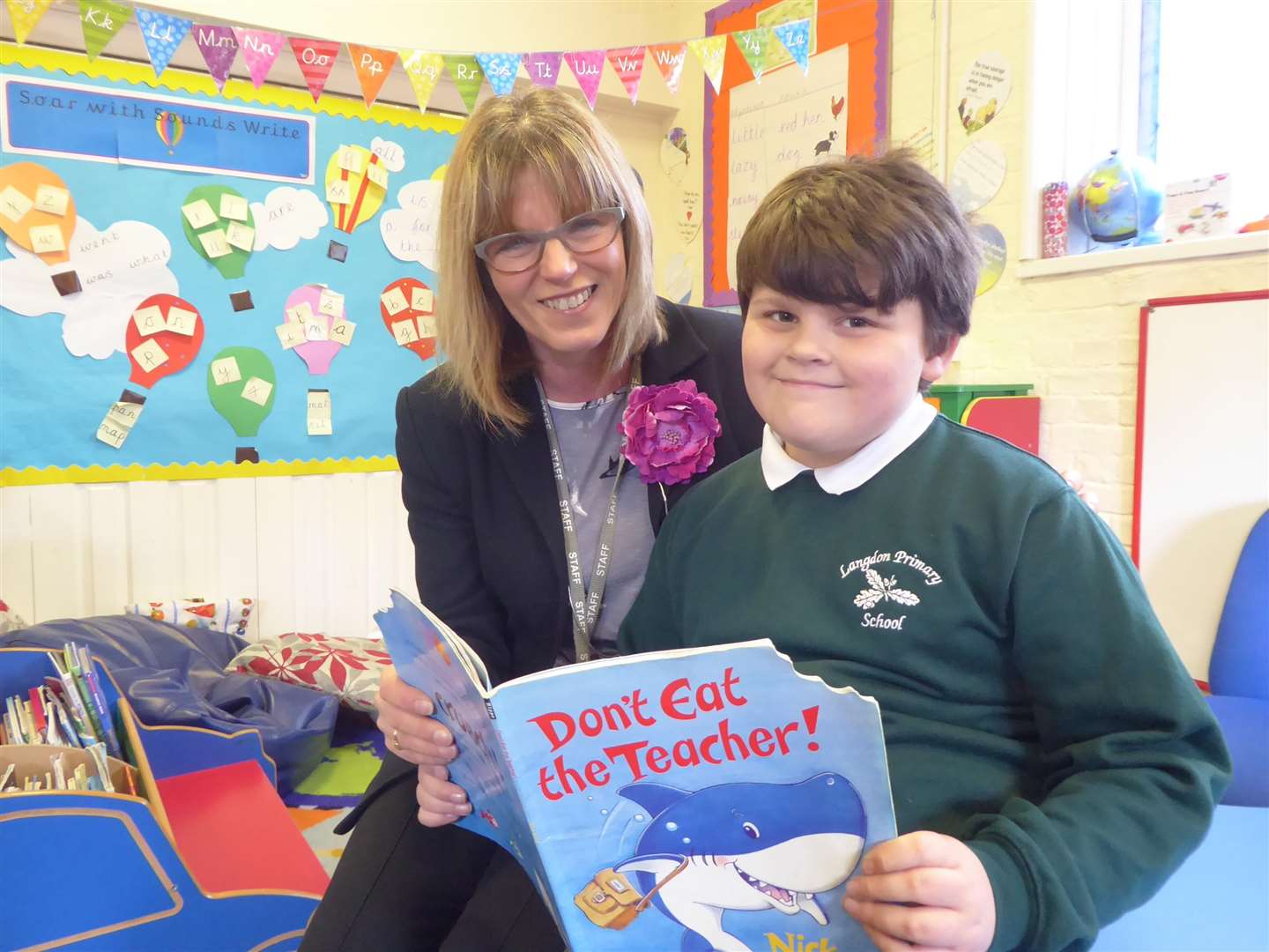 Langdon Primary School headteacher Lynn Paylor-Sutton with Jacob Phillips, eight. (1597652)