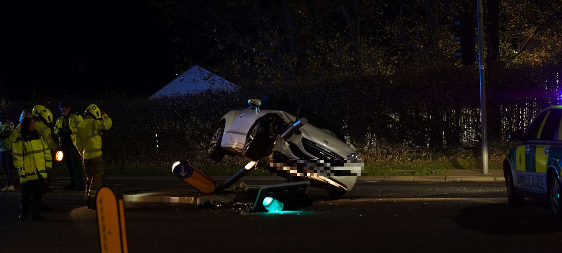 A car crashed into a set of traffic lights in Hermitage Lane. Picture: Jack Frost