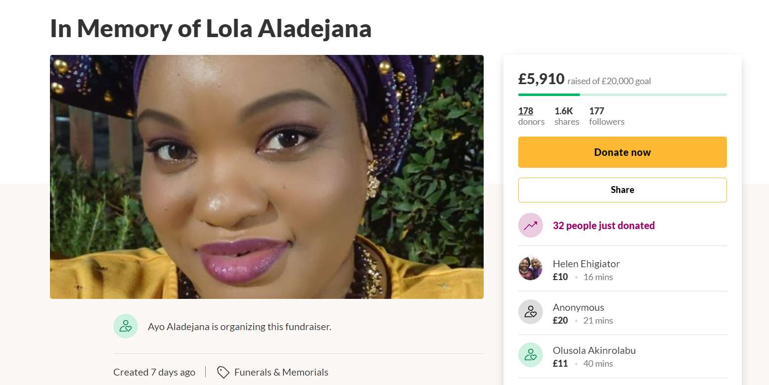 Lola Aladejana was a hospital receptionist (Screen grab/GoFundMe)