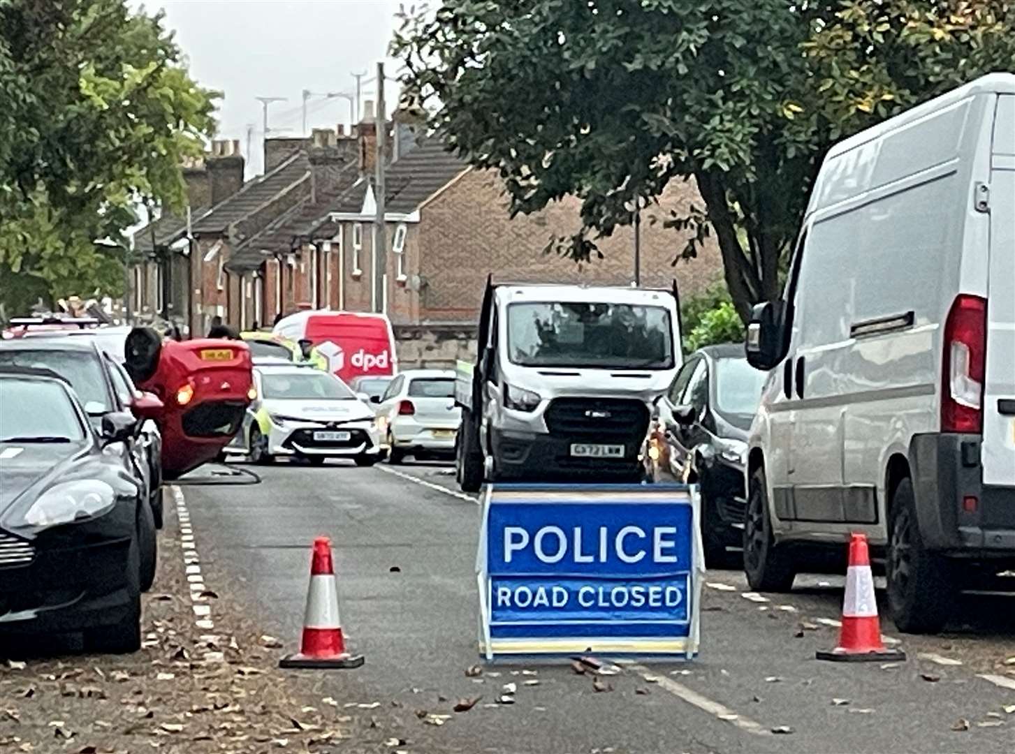 A red Ford KA has been spotted on its roof in Foley Street, Maidstone