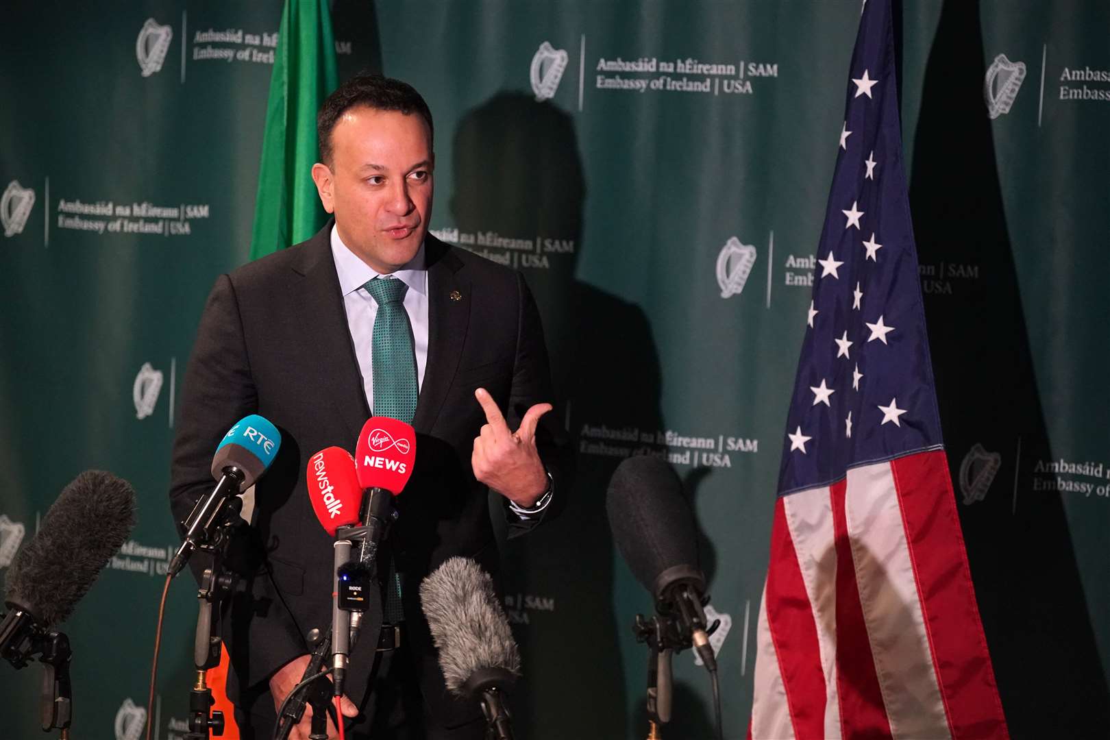 Taoiseach Leo Varadkar speaking in the Senate Room at the Mayflower Hotel in Washington DC (Niall Carson/PA)