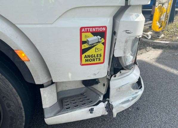 The damage caused to the lorry. Picture: British Transport Police