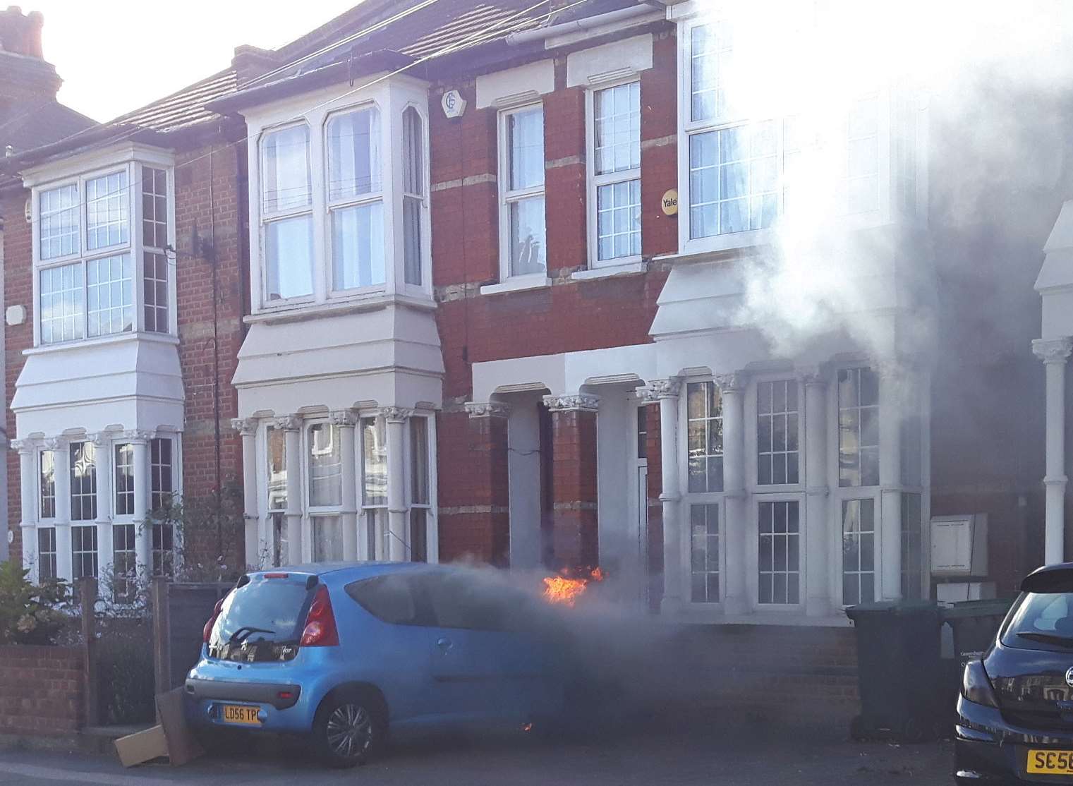 Car alight in Darnley Road, Gravesend. Picture: Malcolm Rye