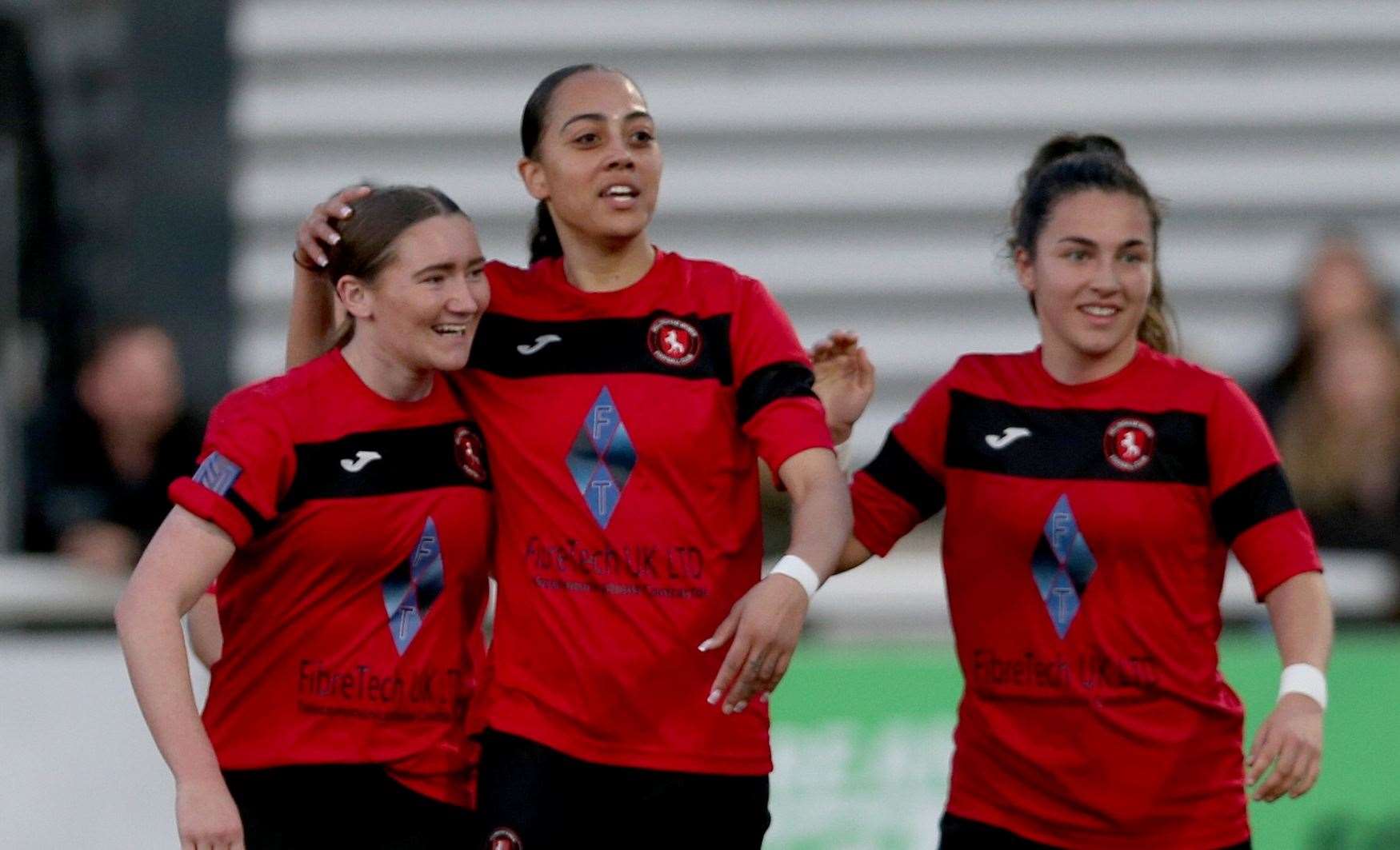 Gillingham Women celebrate the opening goal. Picture: PSP Images