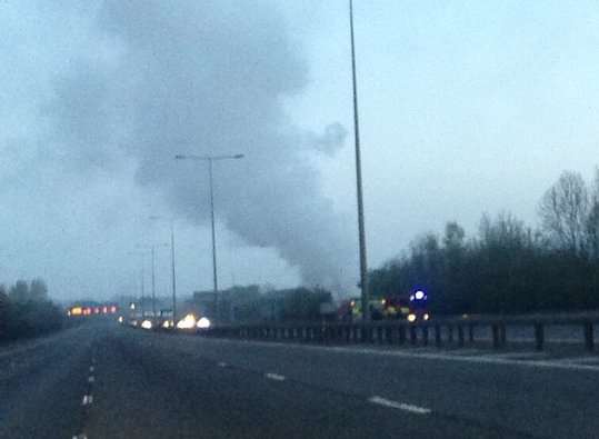 Police and fire crews were called after this lorry fire on the M20. Picture: Kent Police Roads