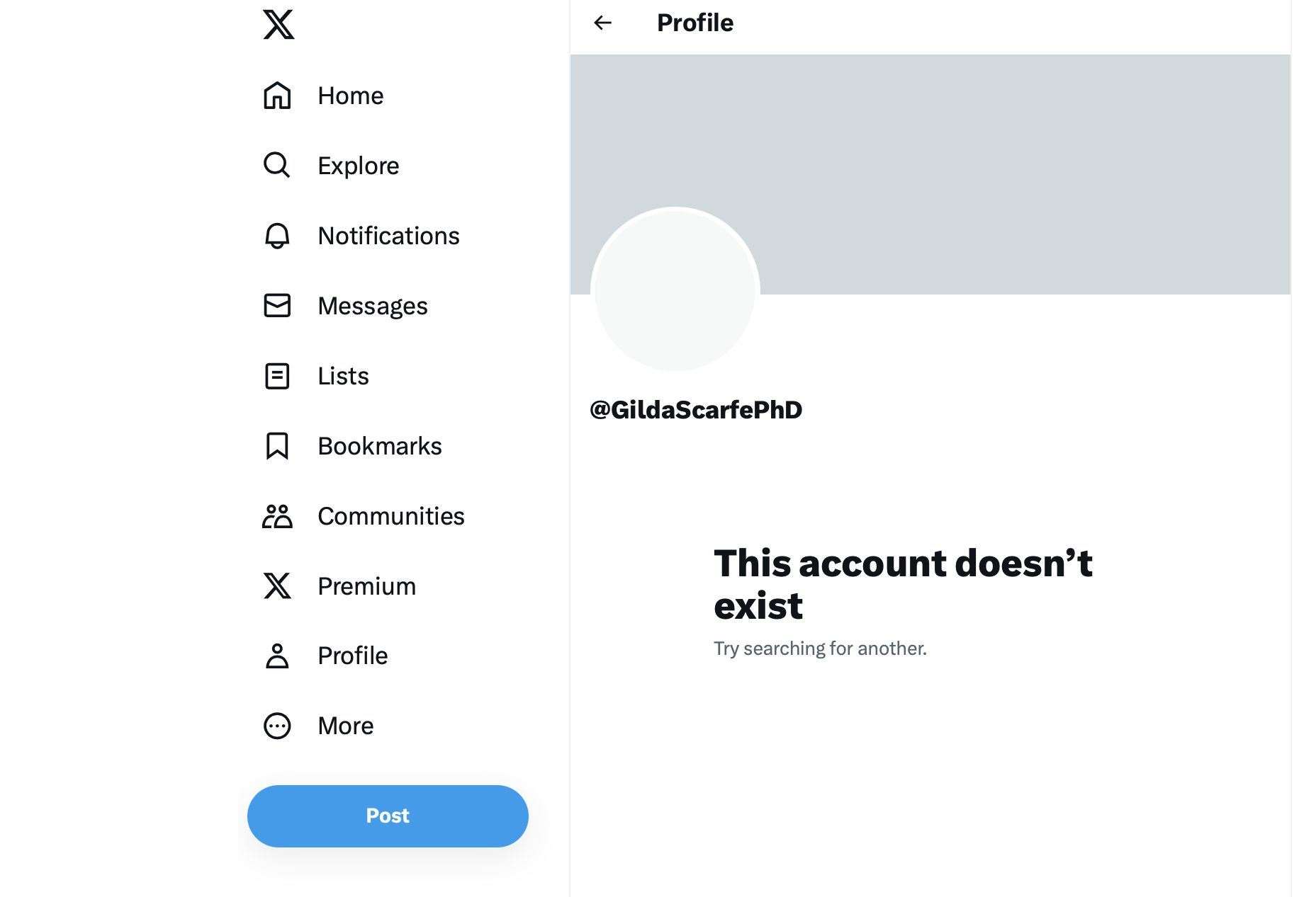 The @GildaScarfePHD account on X (formerly known as Twitter) was deleted earlier this week