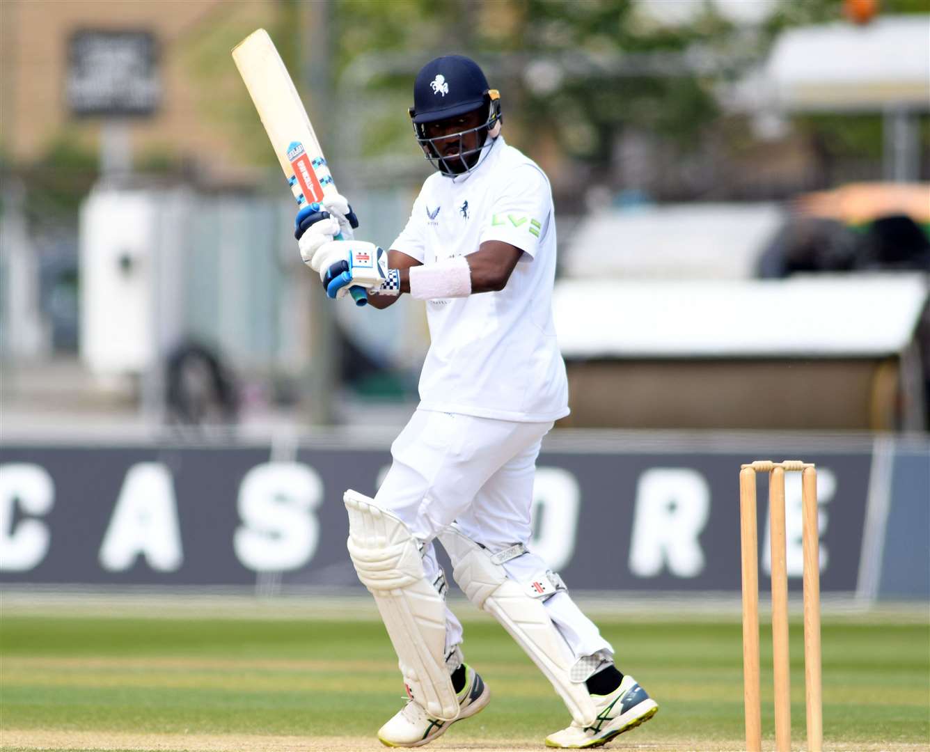 Kent’s Tawanda Muyeye - out lbw in the final over of day two at Chelmsford. Picture: Barry Goodwin