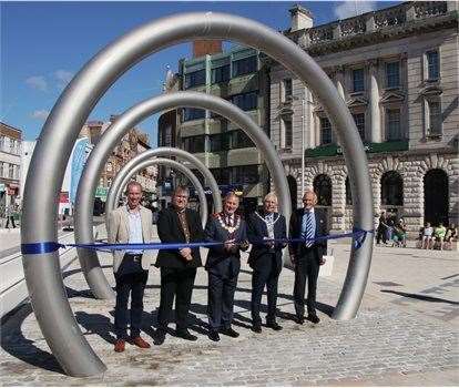 At the launch. from left, DDC leader Trevor Bartlett, Neil Wiggins of the business group Dover Town Team, Dover mayor Gordon Cowan, DDC chairman Mike Conolly and David Brazier, KCC cabinet member. Picture: Dover District Council